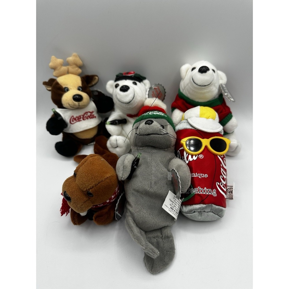 1997 Coca Cola Plush Beanies‎ Collectibles Lot (6) NEW WITH TAGS Stuffed Animals